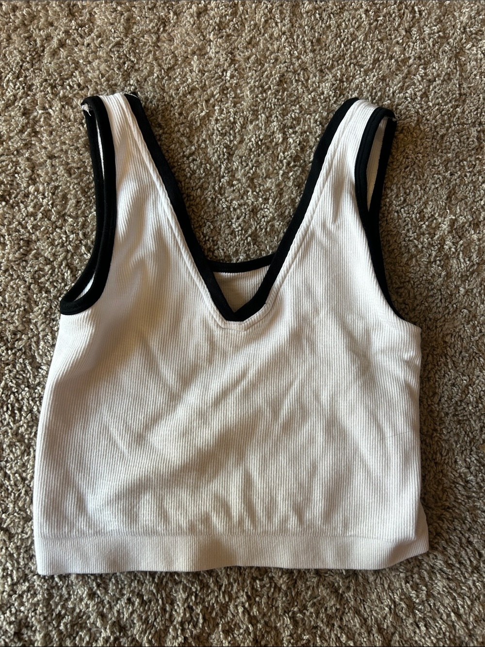 Fabletics White Ribbed V-Neck Sports Bralette with Black Trim